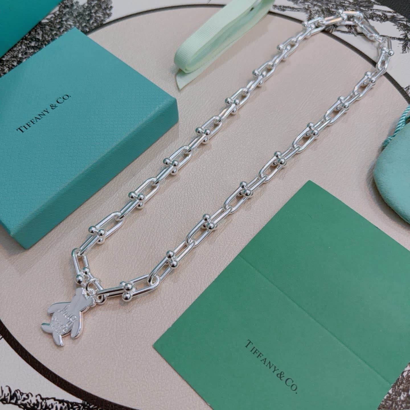 Tiffany & Co. Silver Link Necklace with Bear Charm
